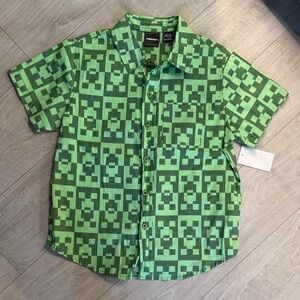 Stylish Green Geometric Kids Button-Down Shirt